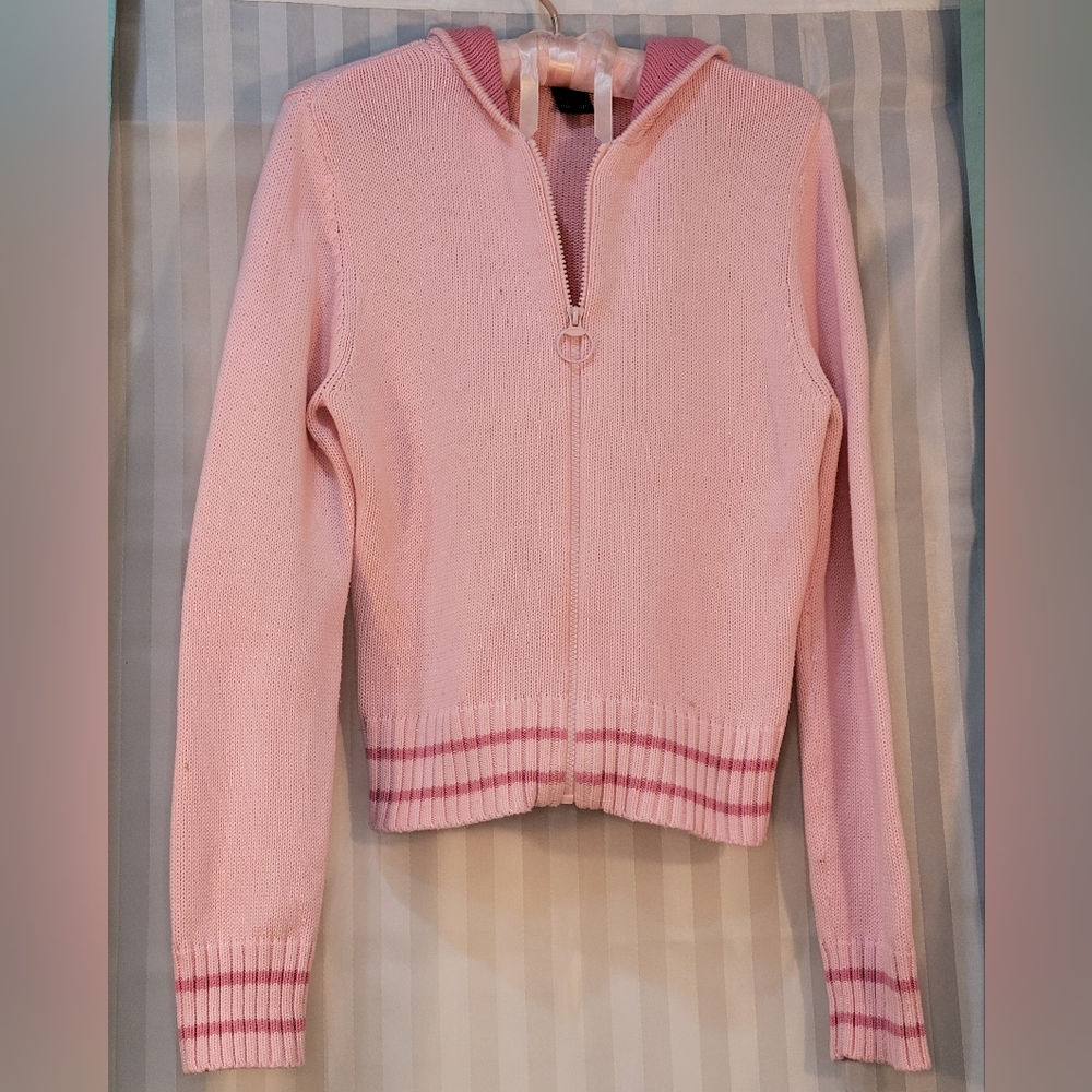 Wet seal pink sweater hood zip L